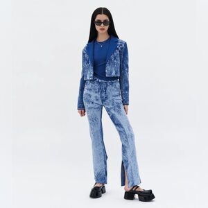 PH5 trompe l'oeil blue Toby stretch flared fake jean pant leggings with slits